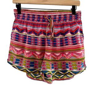 Tolani Silk Shorts Colorful Pink Pull On Elastic Waist Size Medium